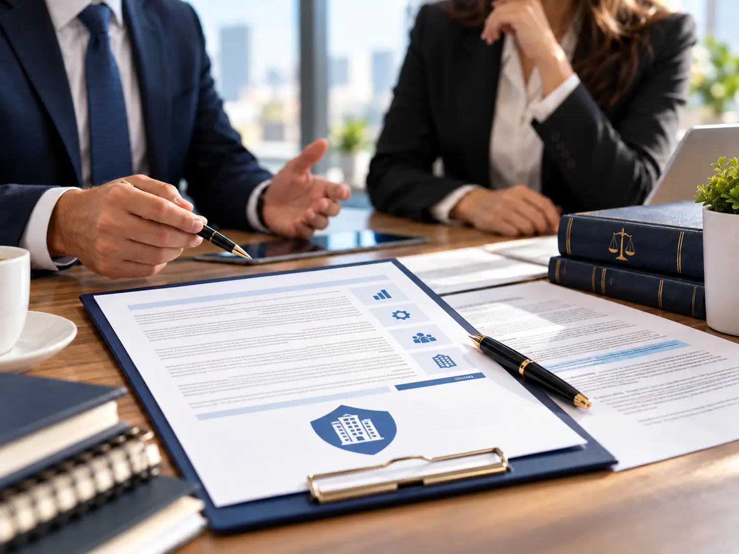 Apólice de seguro empresarial sobre a mesa