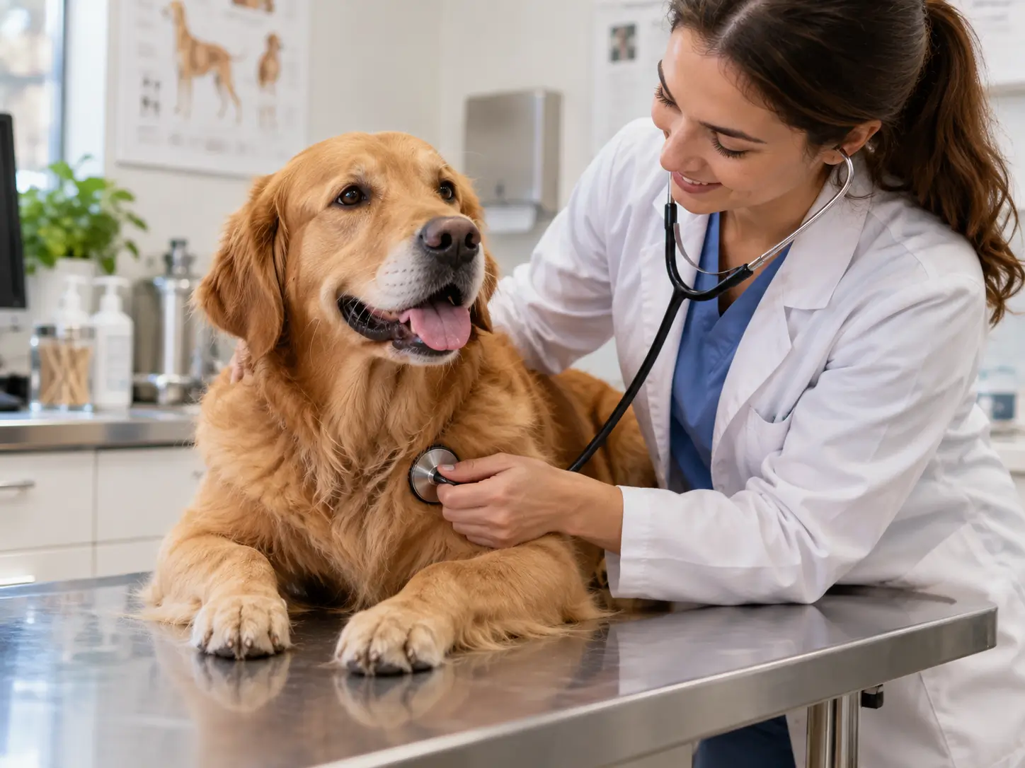 Cão em consulta veterinária coberta pelo seguro pet