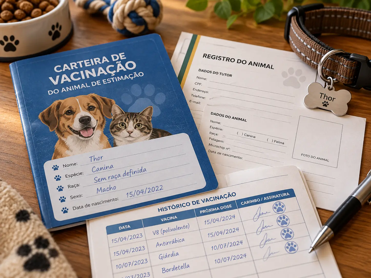 Carteira de vacinação e documentos do pet para acionar o seguro