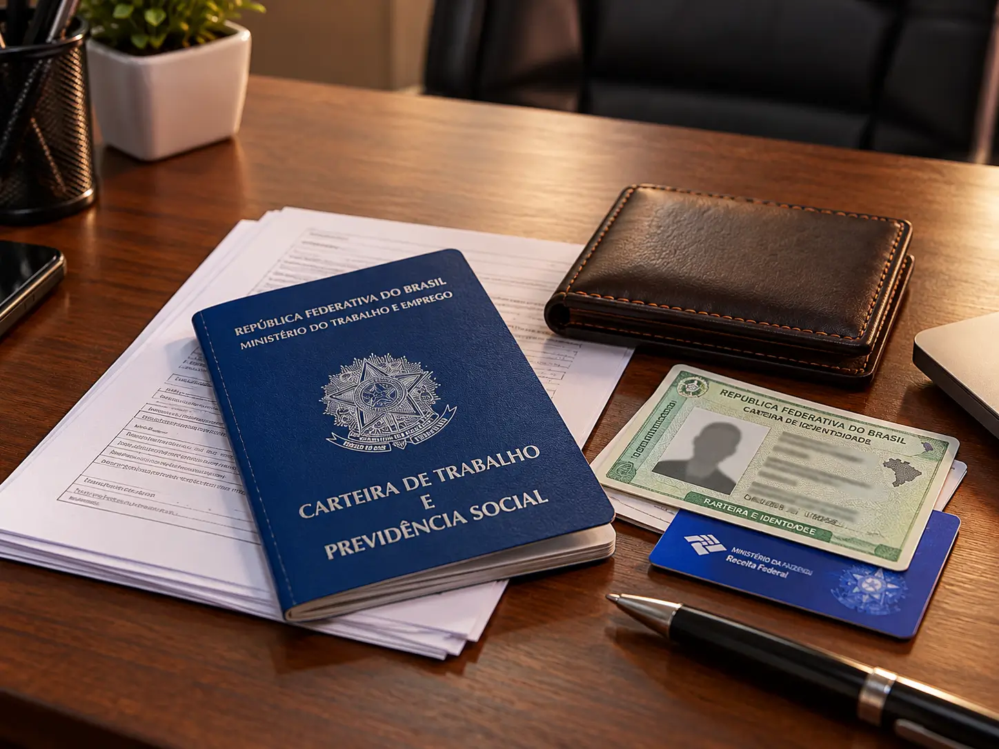 Documentos e carteirinha sobre a mesa para contratar o seguro saúde