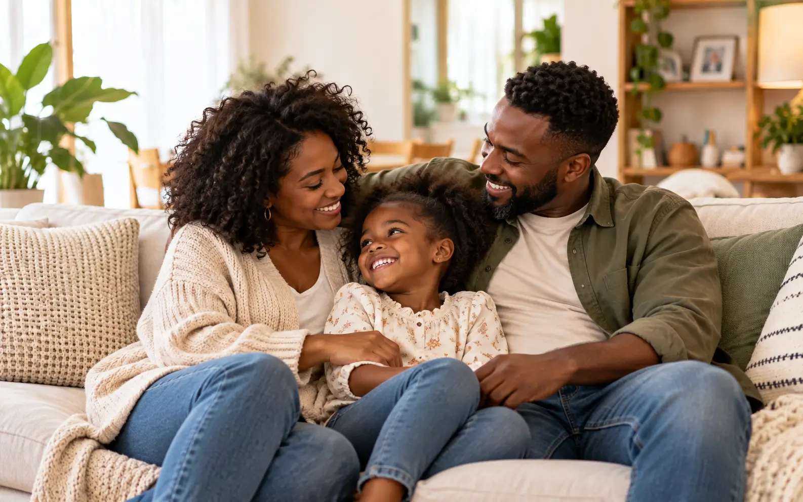 Família em casa com plano de saúde individual e familiar
