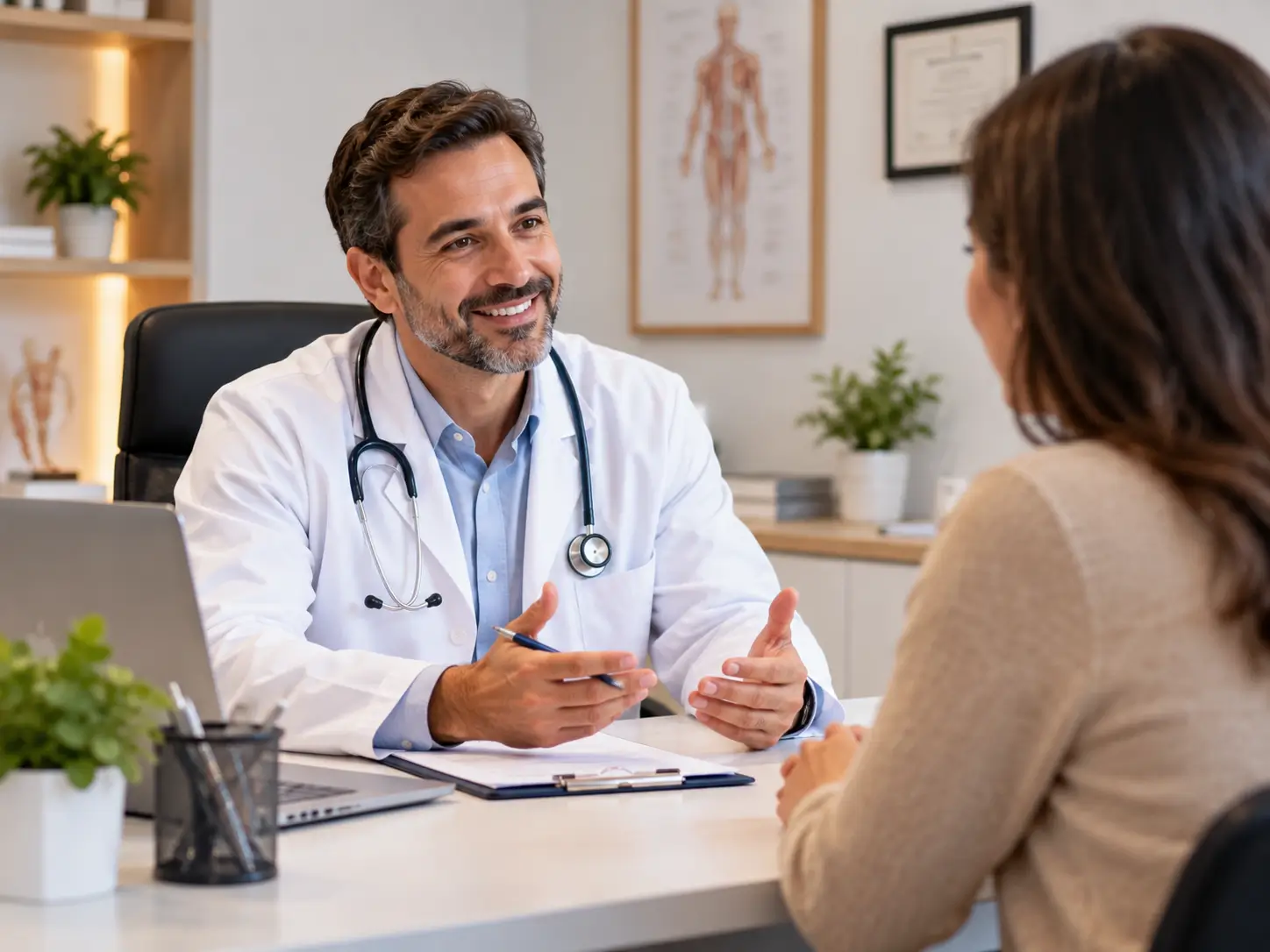 Médico e paciente em consulta coberta pelo seguro saúde