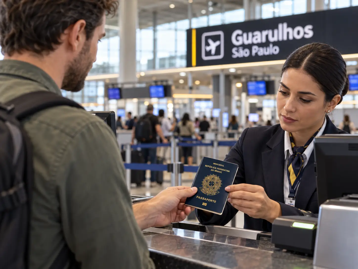 Homem no aeroporto com seguro viagem contratado